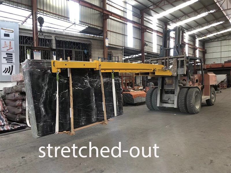 container long forklift boom to unload stone